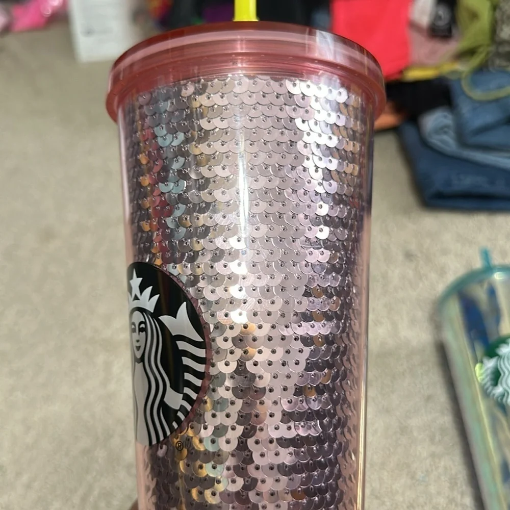 Starbucks Cups Iridescent Mermaid Scales & Pink Sequin 24 oz Tumblers
